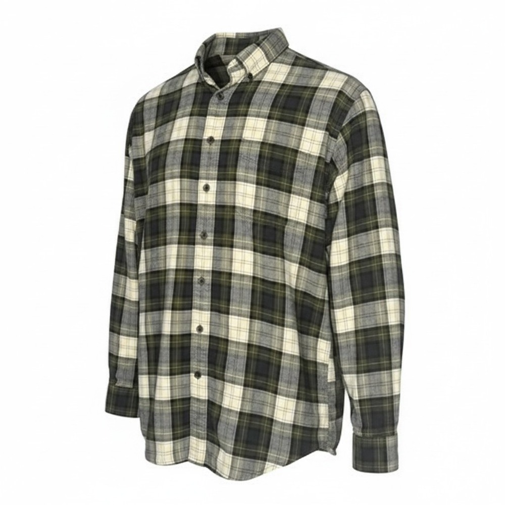 LL Bean Mens Plaid Flannel‎ Button Down Shirt Olive Green Grey 4AA-010